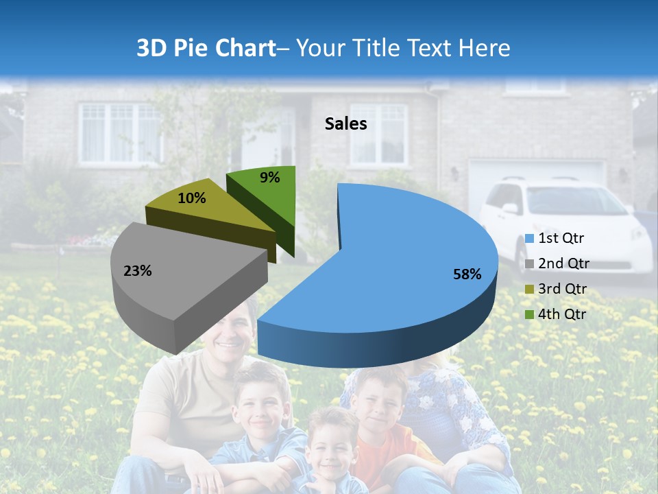 A Family Sitting On The Grass In Front Of A House PowerPoint Template