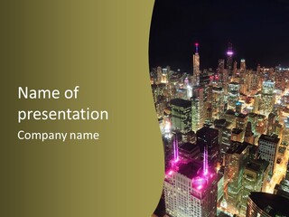 A City At Night With Lights On It PowerPoint Template
