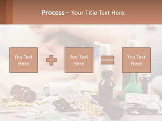 A Woman Laying In Bed Surrounded By Bottles Of Medicine PowerPoint Template