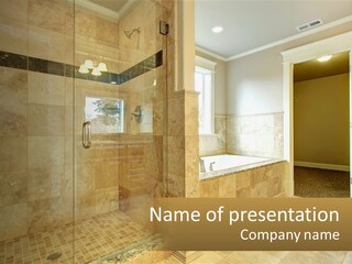 A Large Bathroom With A Walk In Shower PowerPoint Template