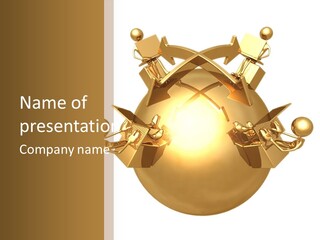 A Golden Globe With Arrows On Top Of It PowerPoint Template