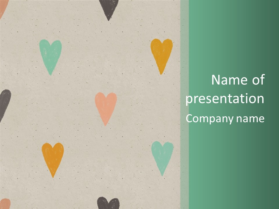 A Group Of Hearts On A Wall With A Green Background PowerPoint Template