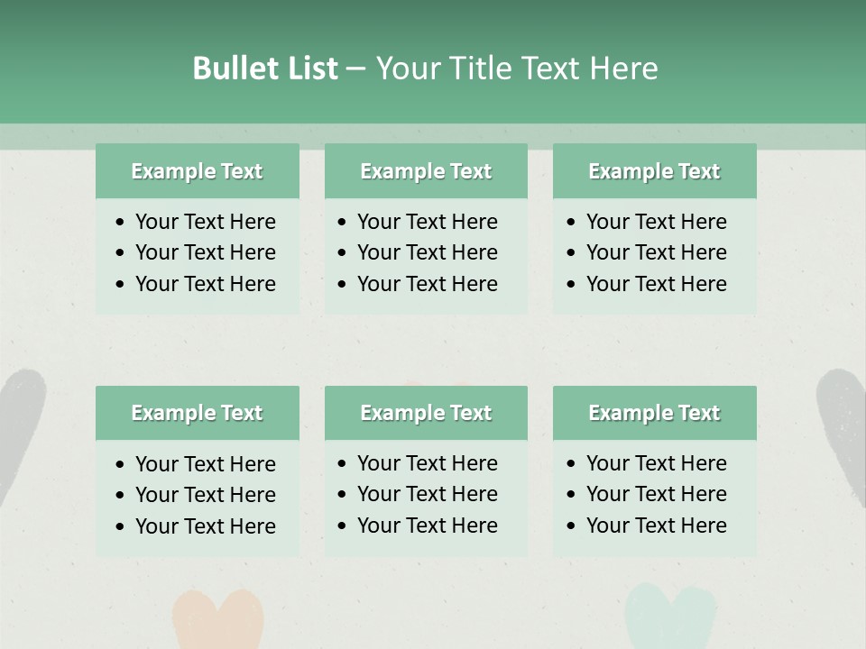 A Group Of Hearts On A Wall With A Green Background PowerPoint Template