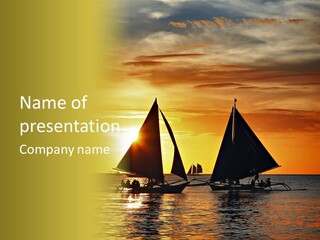 Two Sailboats In The Ocean At Sunset Powerpoint Template PowerPoint Template
