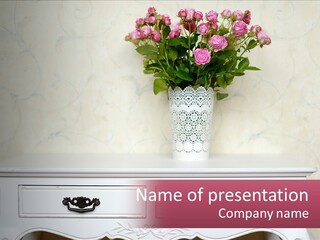 A Vase With Pink Flowers On A White Table PowerPoint Template