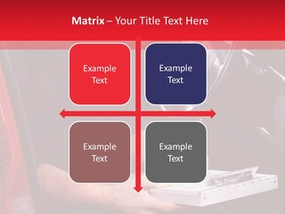 A Man Sitting In A Red Car Writing On A Clipboard PowerPoint Template
