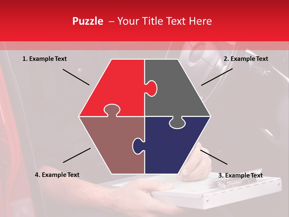 A Man Sitting In A Red Car Writing On A Clipboard PowerPoint Template