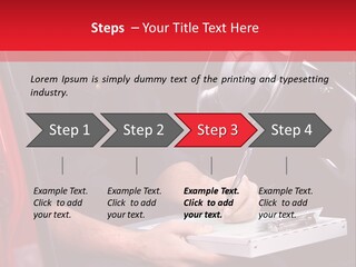 A Man Sitting In A Red Car Writing On A Clipboard PowerPoint Template