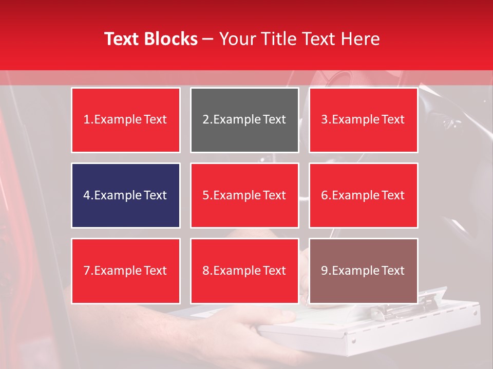 A Man Sitting In A Red Car Writing On A Clipboard PowerPoint Template