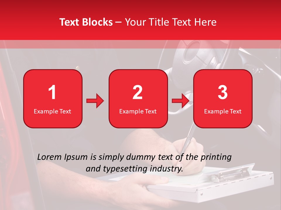 A Man Sitting In A Red Car Writing On A Clipboard PowerPoint Template