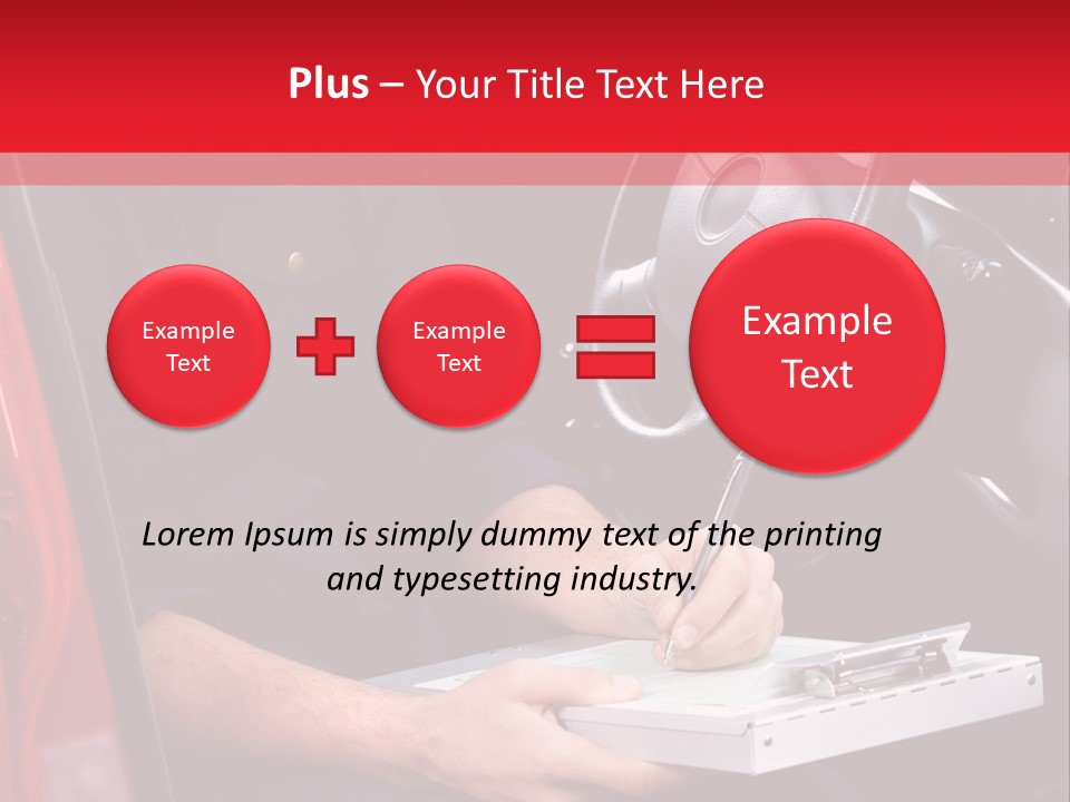 A Man Sitting In A Red Car Writing On A Clipboard PowerPoint Template