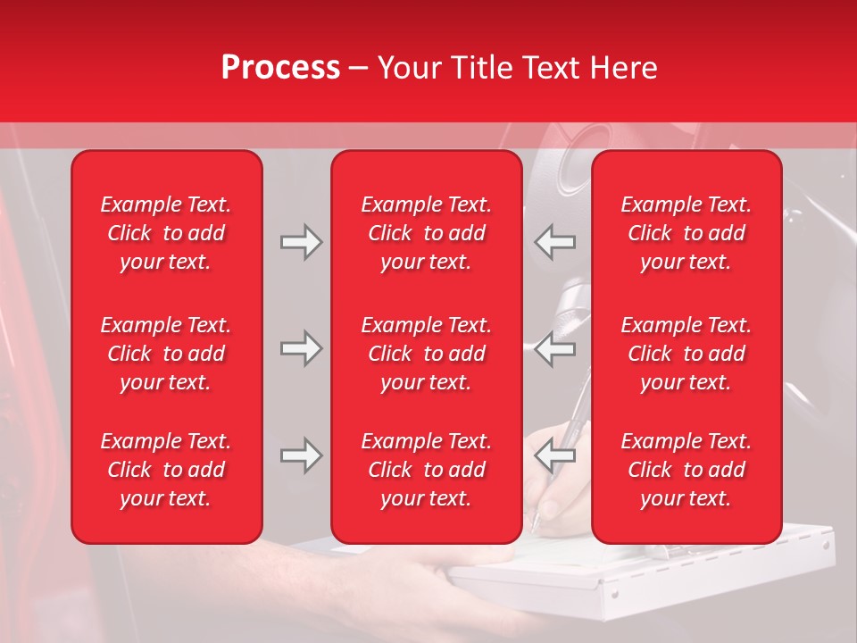 A Man Sitting In A Red Car Writing On A Clipboard PowerPoint Template