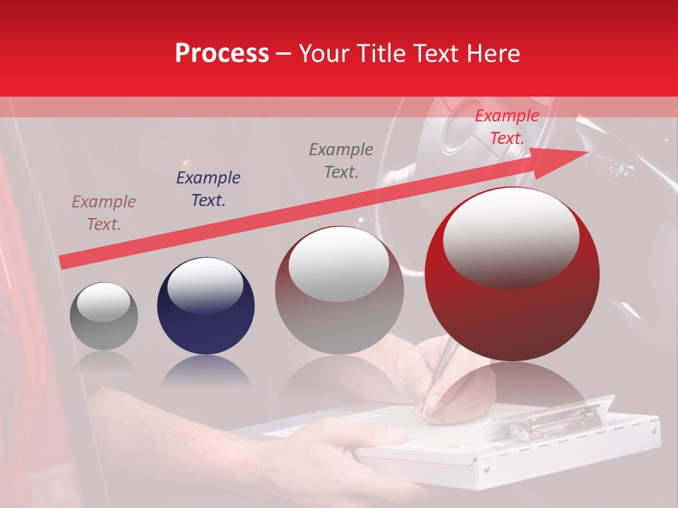 A Man Sitting In A Red Car Writing On A Clipboard PowerPoint Template