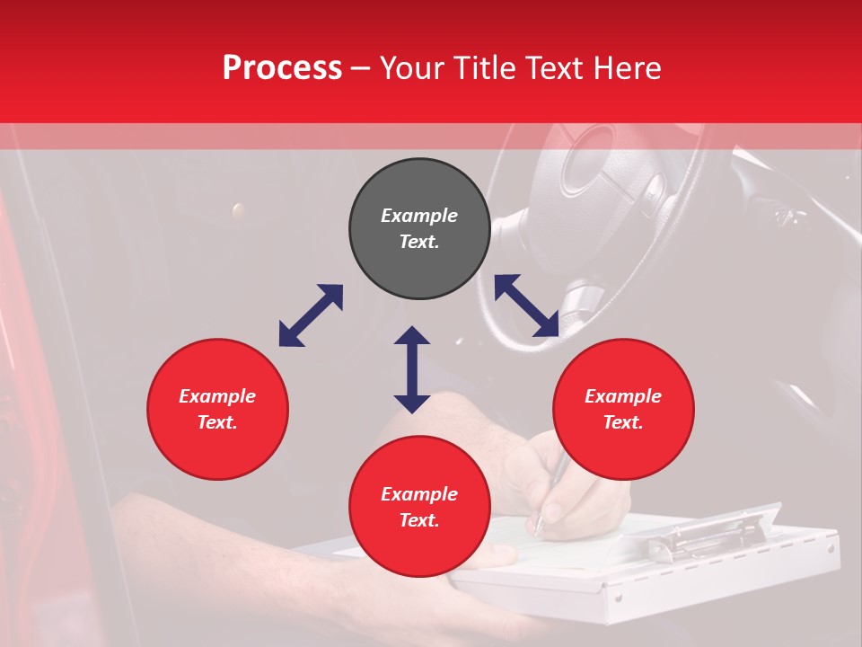 A Man Sitting In A Red Car Writing On A Clipboard PowerPoint Template