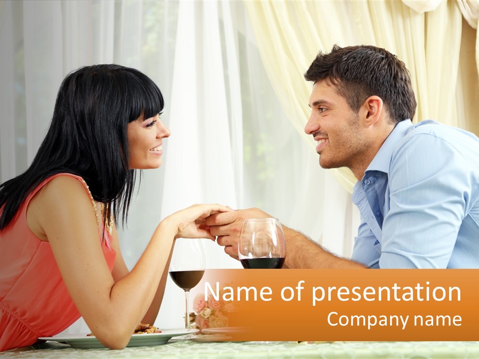 A Man And Woman Sitting At A Table With A Glass Of Wine PowerPoint Template