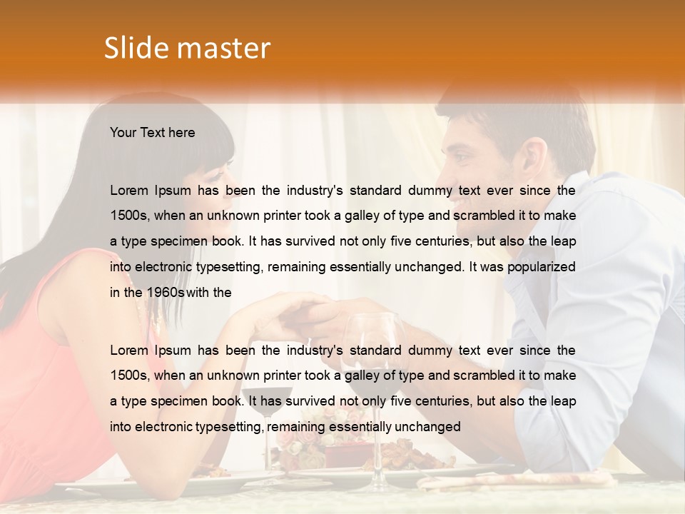 A Man And Woman Sitting At A Table With A Glass Of Wine PowerPoint Template