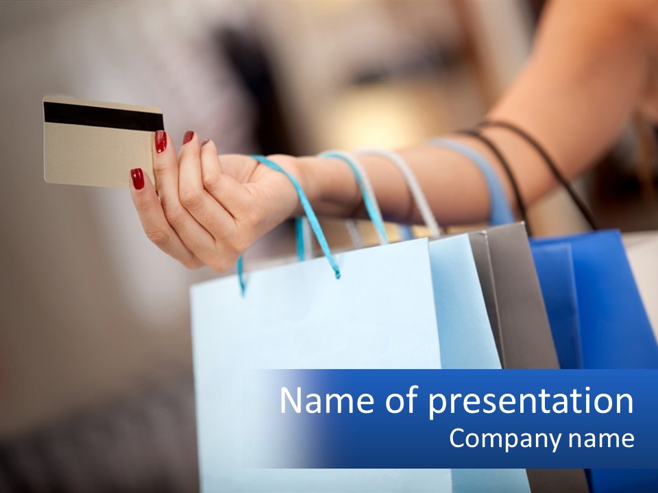 A Woman Holding Shopping Bags With A Credit Card In Her Hand PowerPoint Template