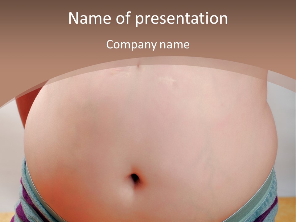 A Woman's Belly With A Tie Around Her Waist PowerPoint Template