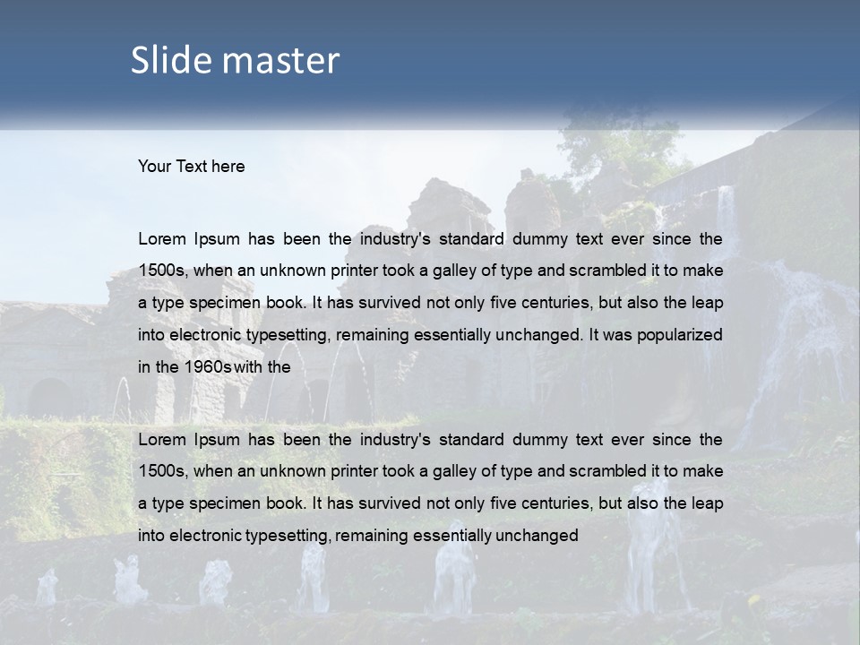 A Castle With A Waterfall In The Middle Of It PowerPoint Template