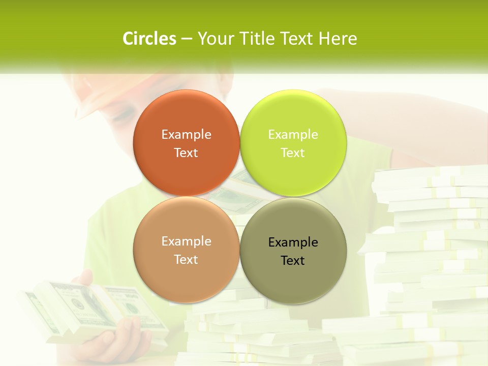 A Young Boy In A Hard Hat Putting Money Into Stacks PowerPoint Template