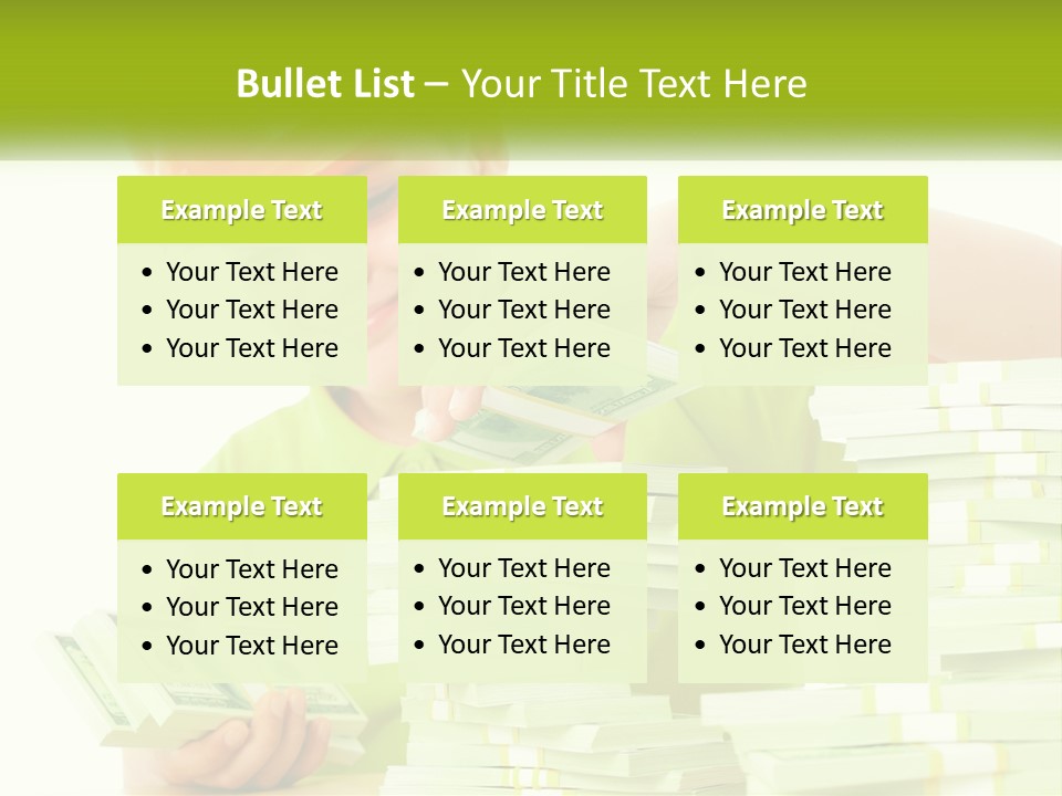 A Young Boy In A Hard Hat Putting Money Into Stacks PowerPoint Template
