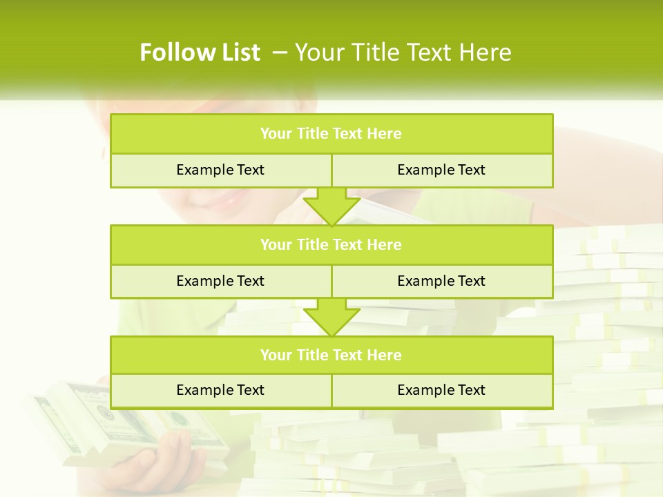 A Young Boy In A Hard Hat Putting Money Into Stacks PowerPoint Template