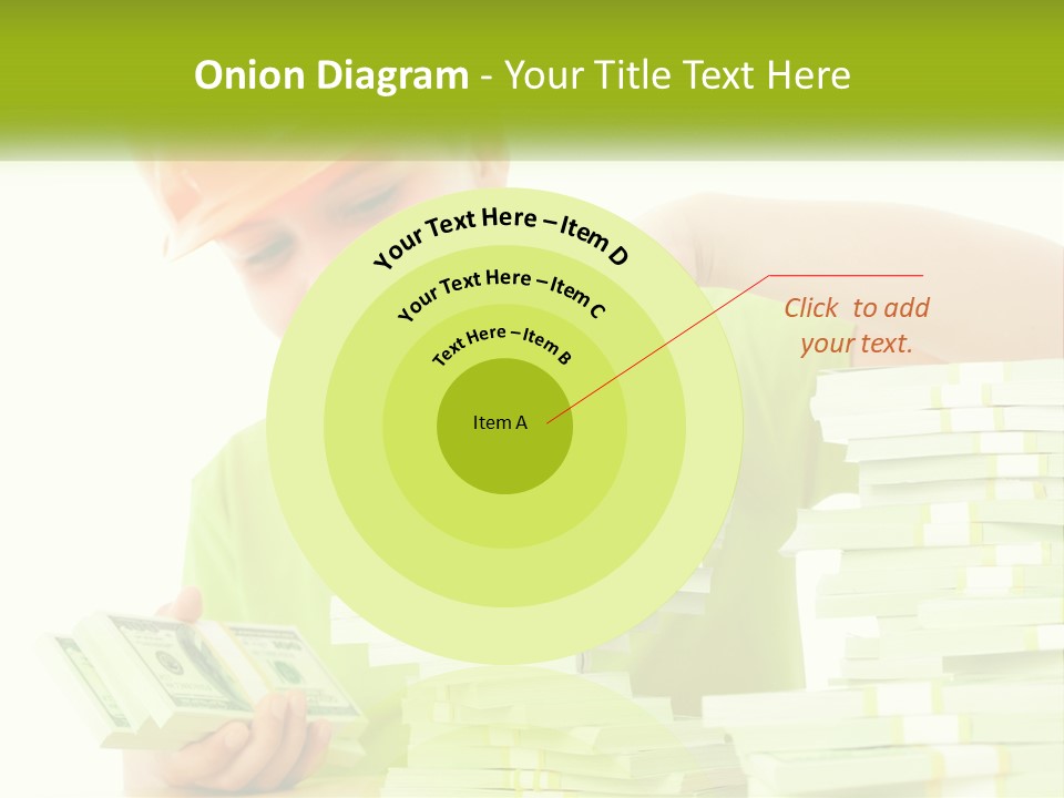 A Young Boy In A Hard Hat Putting Money Into Stacks PowerPoint Template