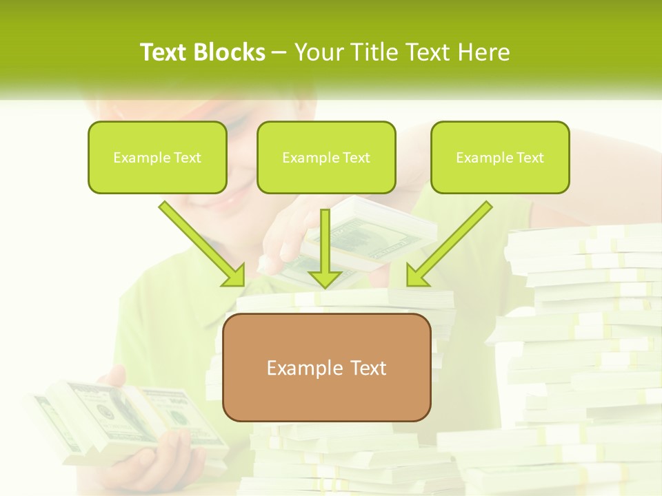 A Young Boy In A Hard Hat Putting Money Into Stacks PowerPoint Template