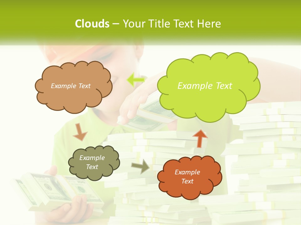A Young Boy In A Hard Hat Putting Money Into Stacks PowerPoint Template