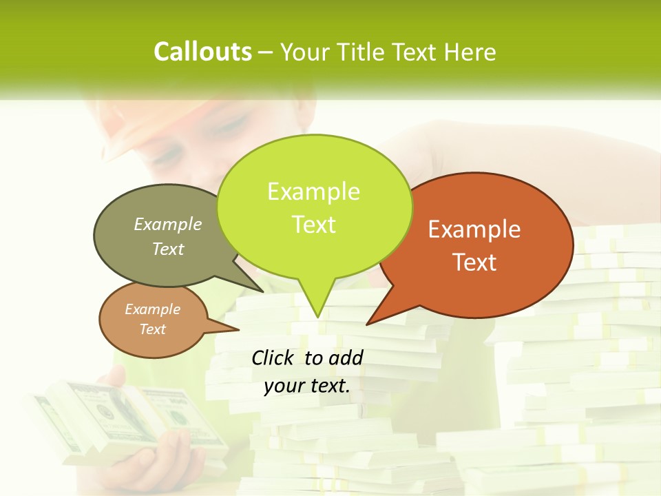 A Young Boy In A Hard Hat Putting Money Into Stacks PowerPoint Template