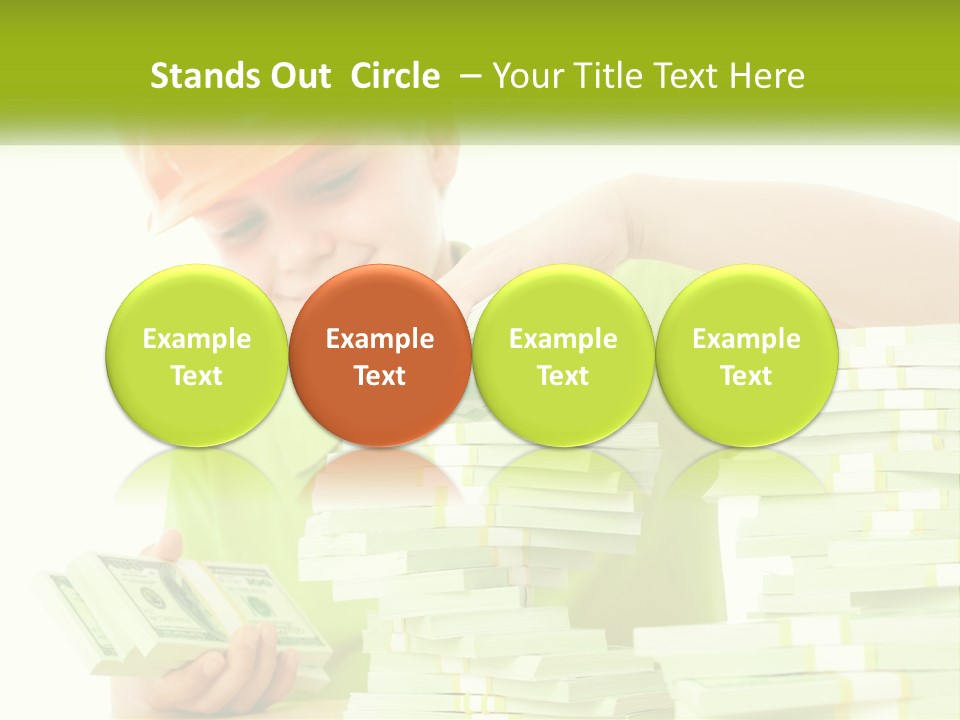 A Young Boy In A Hard Hat Putting Money Into Stacks PowerPoint Template