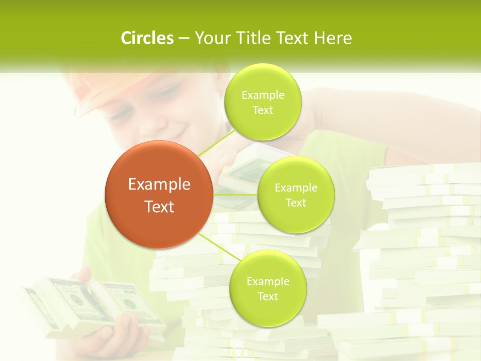 A Young Boy In A Hard Hat Putting Money Into Stacks PowerPoint Template