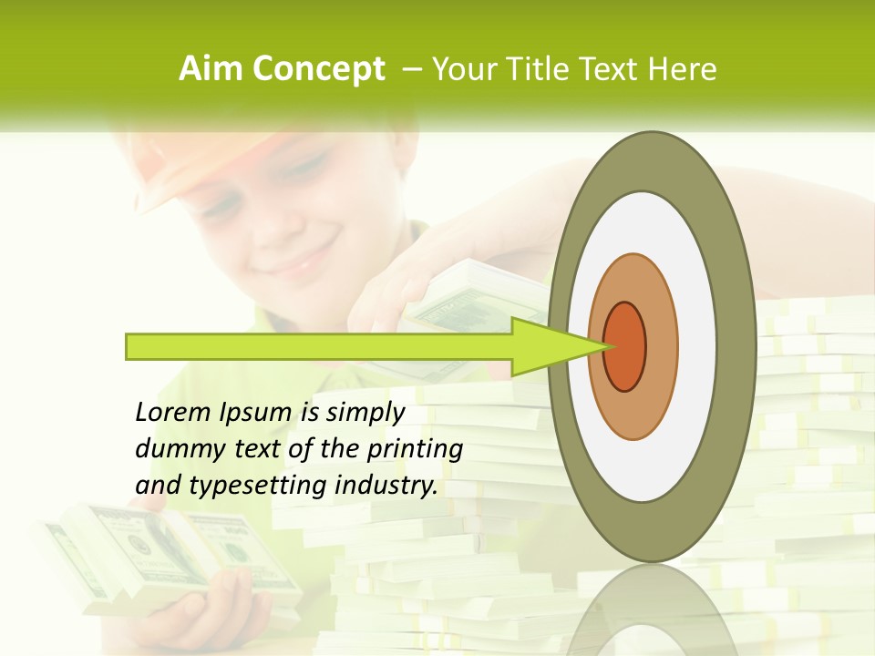 A Young Boy In A Hard Hat Putting Money Into Stacks PowerPoint Template