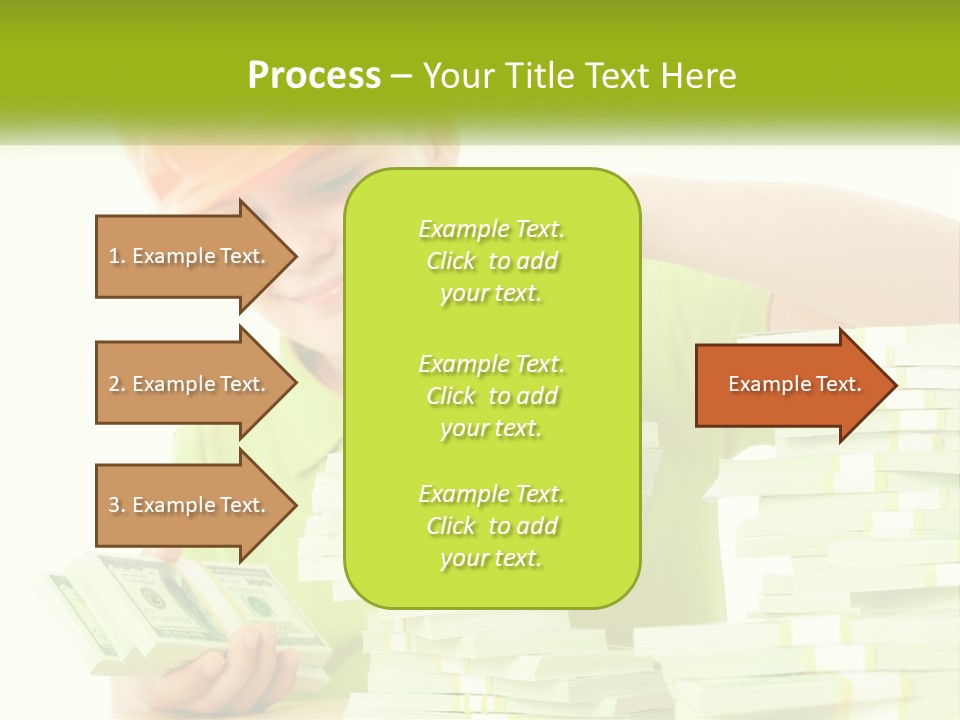 A Young Boy In A Hard Hat Putting Money Into Stacks PowerPoint Template