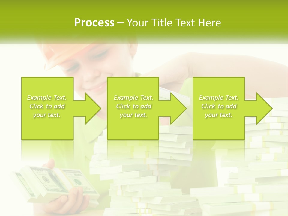 A Young Boy In A Hard Hat Putting Money Into Stacks PowerPoint Template