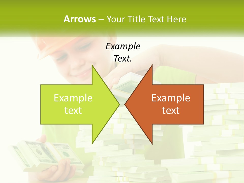 A Young Boy In A Hard Hat Putting Money Into Stacks PowerPoint Template