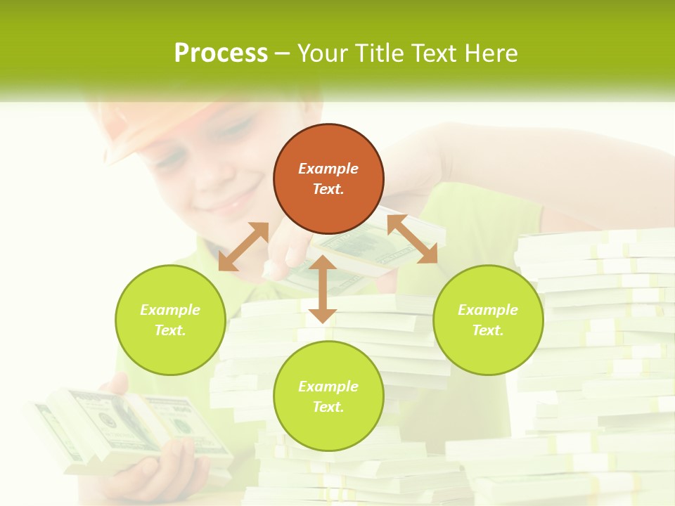 A Young Boy In A Hard Hat Putting Money Into Stacks PowerPoint Template