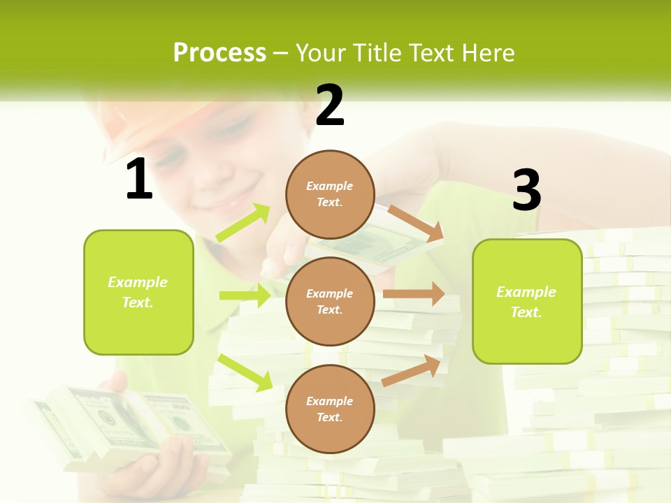 A Young Boy In A Hard Hat Putting Money Into Stacks PowerPoint Template