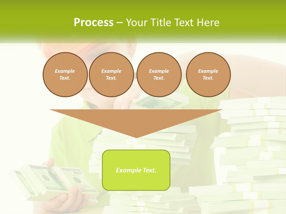 A Young Boy In A Hard Hat Putting Money Into Stacks PowerPoint Template