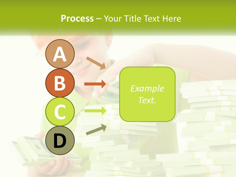 A Young Boy In A Hard Hat Putting Money Into Stacks PowerPoint Template