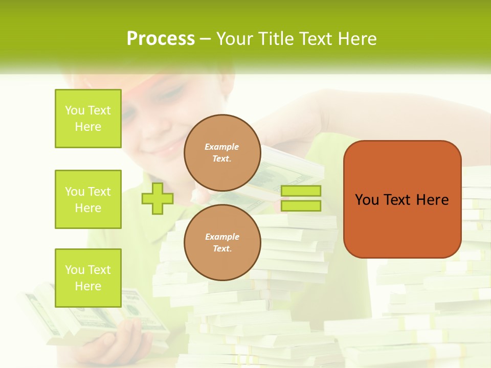 A Young Boy In A Hard Hat Putting Money Into Stacks PowerPoint Template