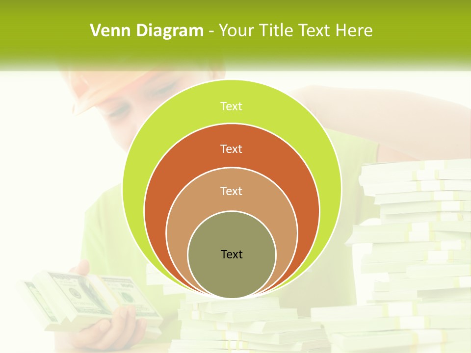 A Young Boy In A Hard Hat Putting Money Into Stacks PowerPoint Template