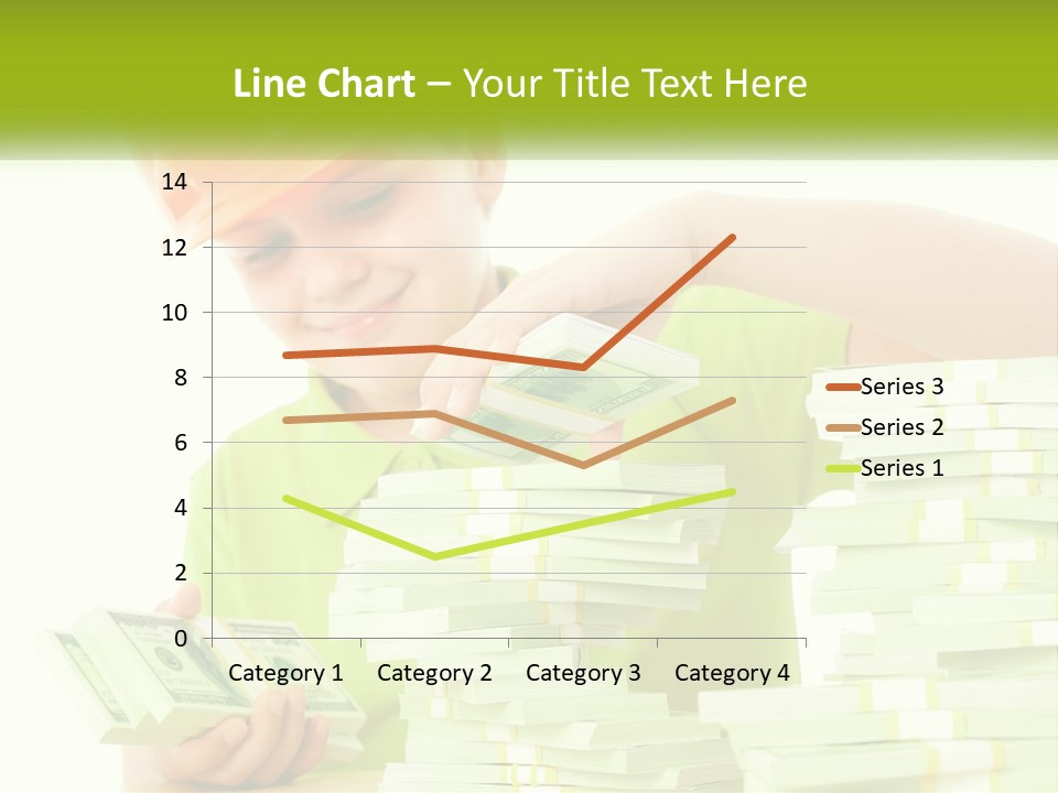 A Young Boy In A Hard Hat Putting Money Into Stacks PowerPoint Template