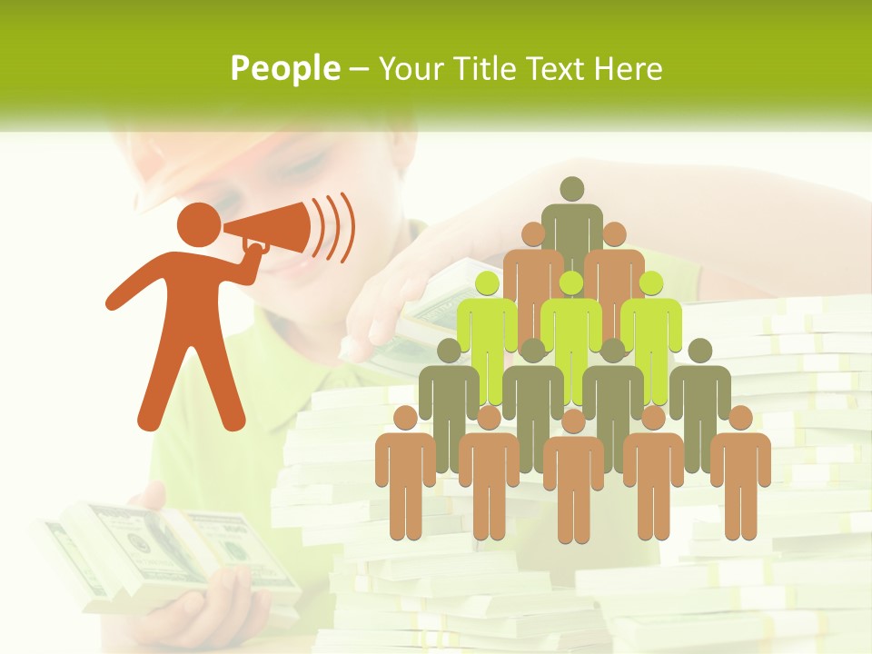 A Young Boy In A Hard Hat Putting Money Into Stacks PowerPoint Template