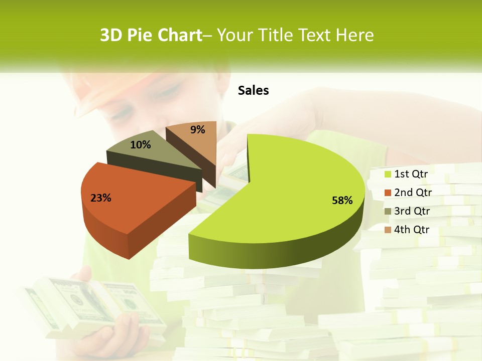 A Young Boy In A Hard Hat Putting Money Into Stacks PowerPoint Template