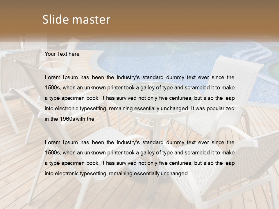 A Table And Chairs Near A Swimming Pool PowerPoint Template