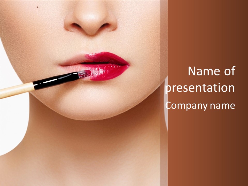 A Woman With A Lipstick Brush In Her Mouth PowerPoint Template