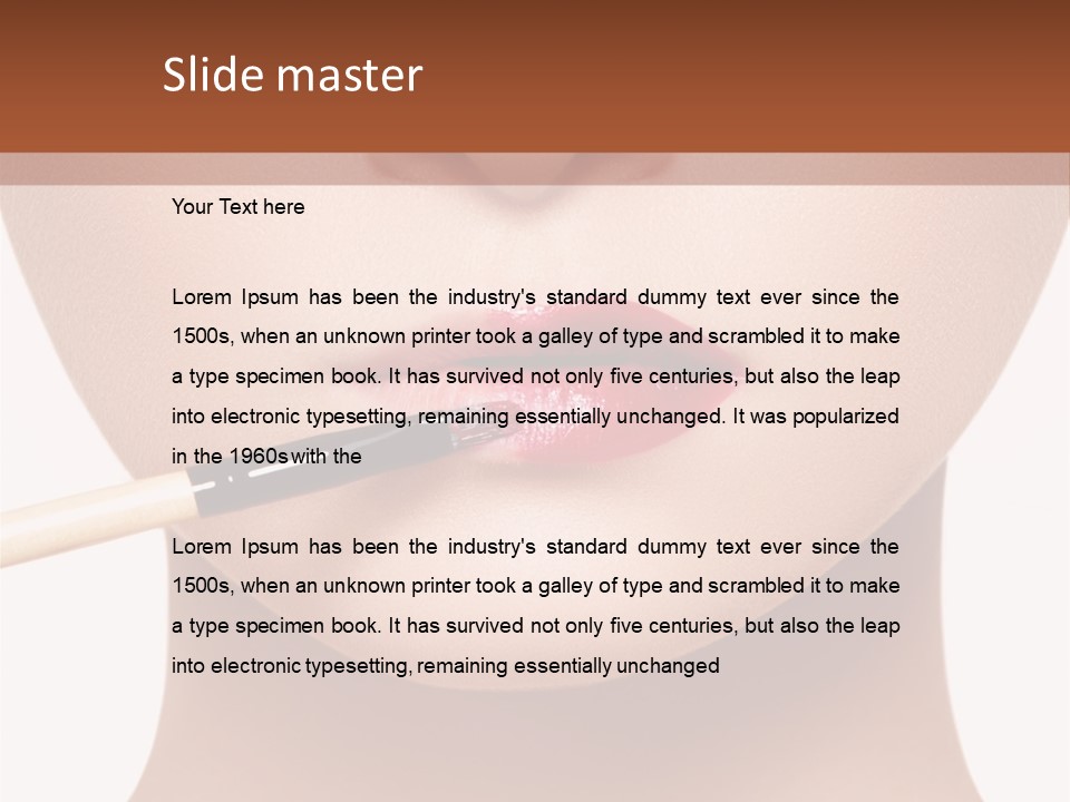 A Woman With A Lipstick Brush In Her Mouth PowerPoint Template