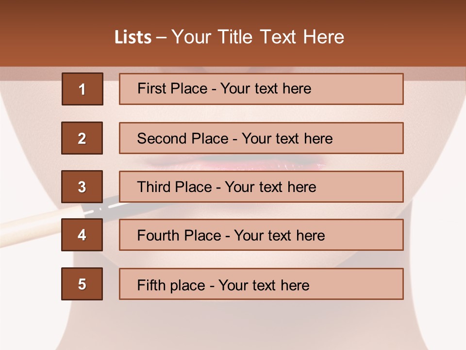 A Woman With A Lipstick Brush In Her Mouth PowerPoint Template