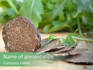 A Piece Of Food Sitting On Top Of A Wooden Table PowerPoint Template